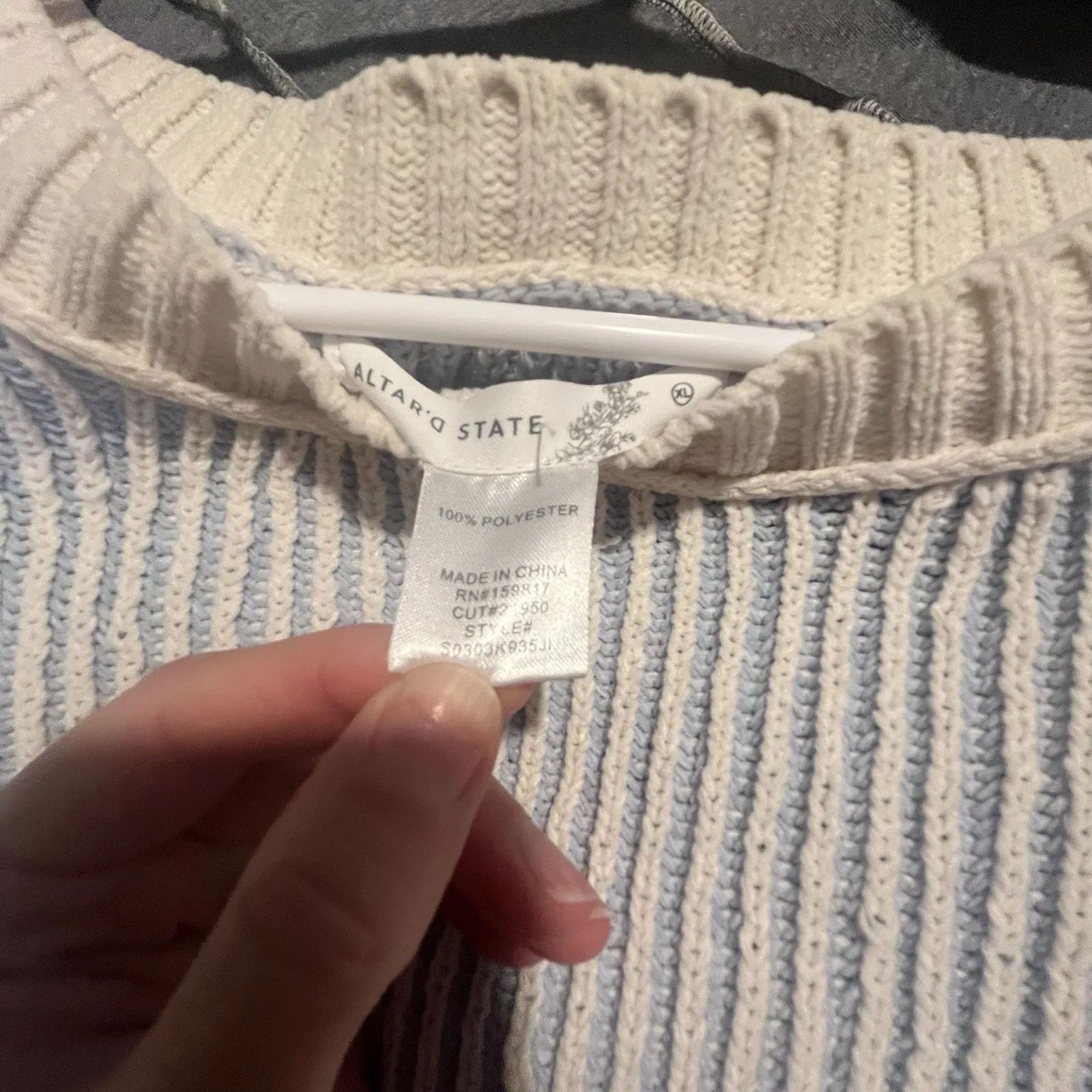 Altar'd State Alison Matte Chenille Pullover Sweater Blue White Stripe Size XL - Image 7