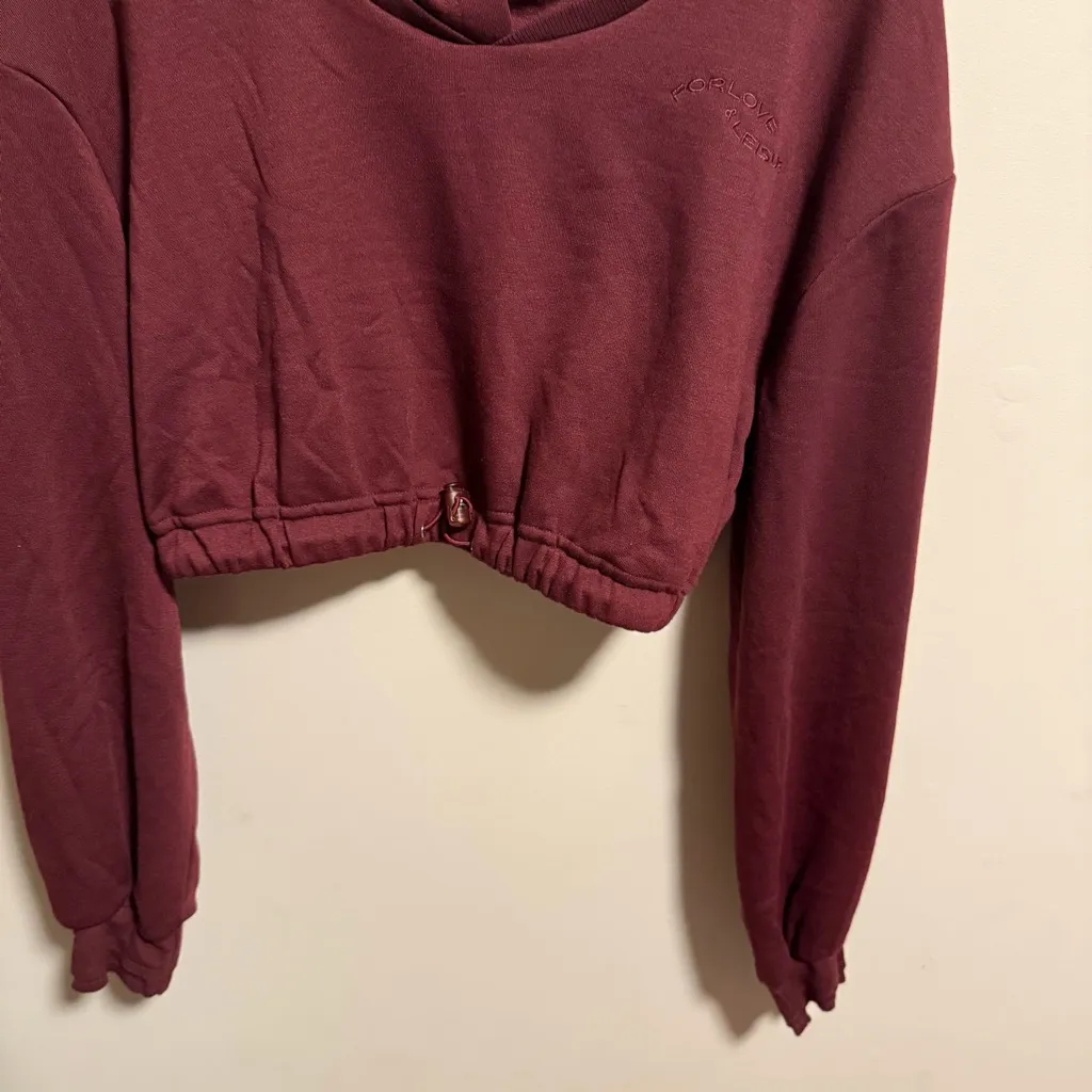 For Love & Lemons Ellie Sweatshirt Burgundy Cropped Ballon Sleeve- Size Small - Image 7