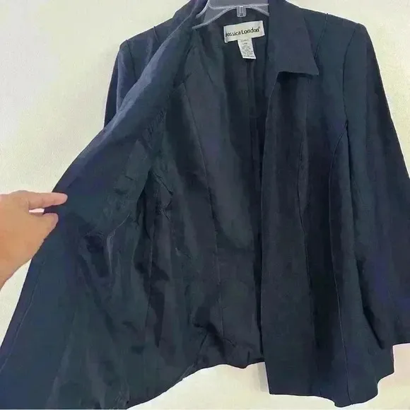 Jessica London Blazer Linen Blend‎ Womens Sz 14 Blue Lightweight Padded Shoulder - Image 4