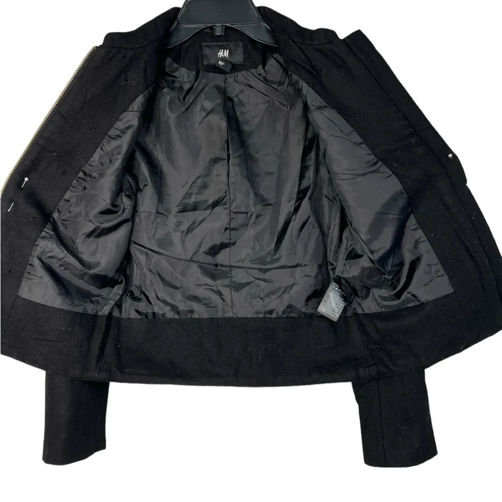 H&M Military Inspired Wool Blend Black Jacket Size 4 - Image 4