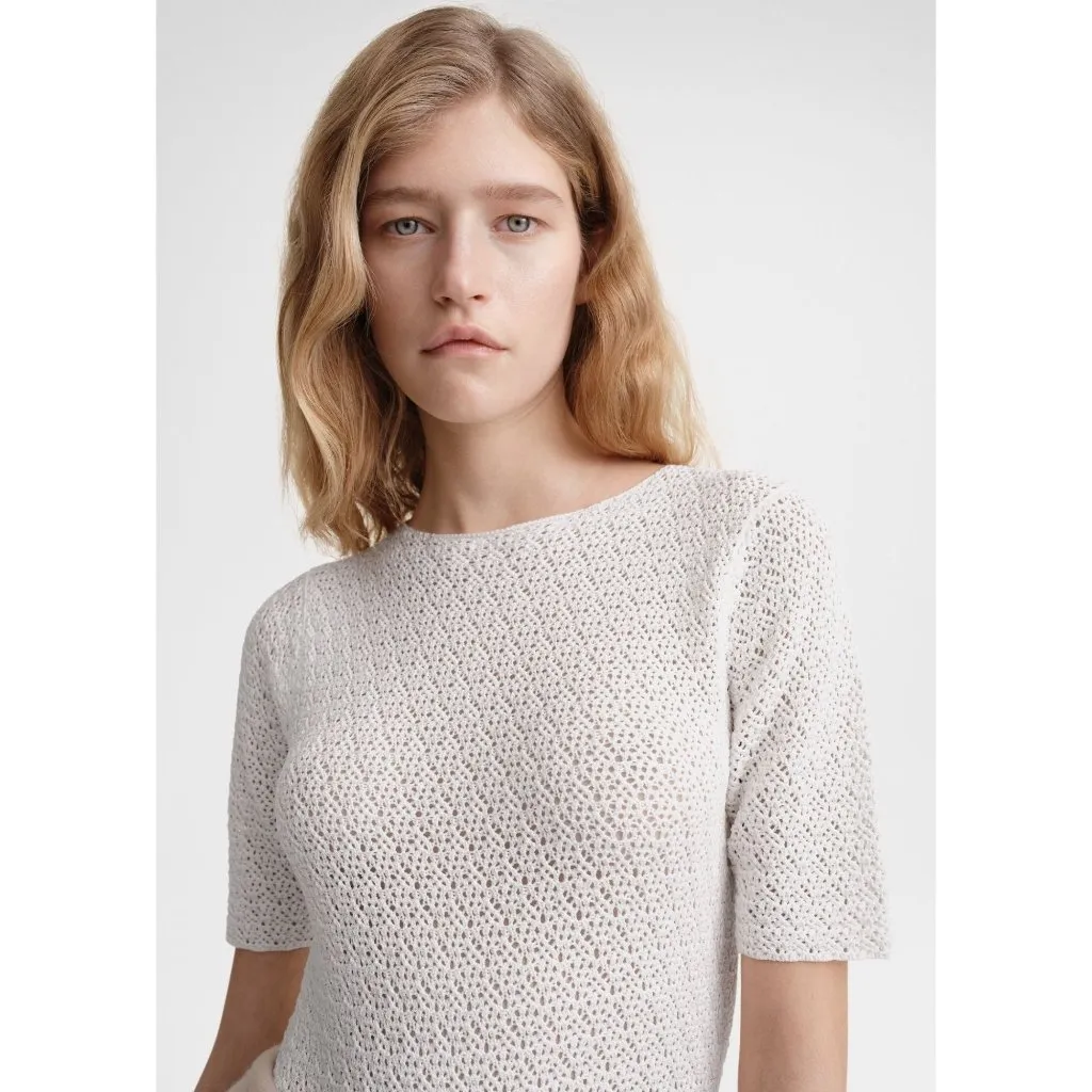 Toteme Crochet Knit Tee in Off White Large New Womens Tshirt Short Sleeve Knit - Image 16