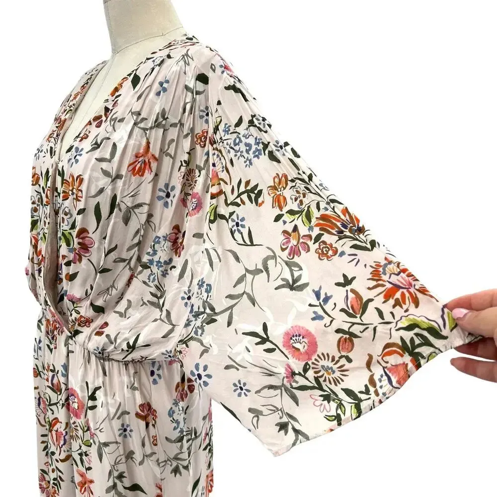 Anthropologie Laia‎ Botanical Dress Floral Print Dolman Sleeve White Size 12 - Image 9