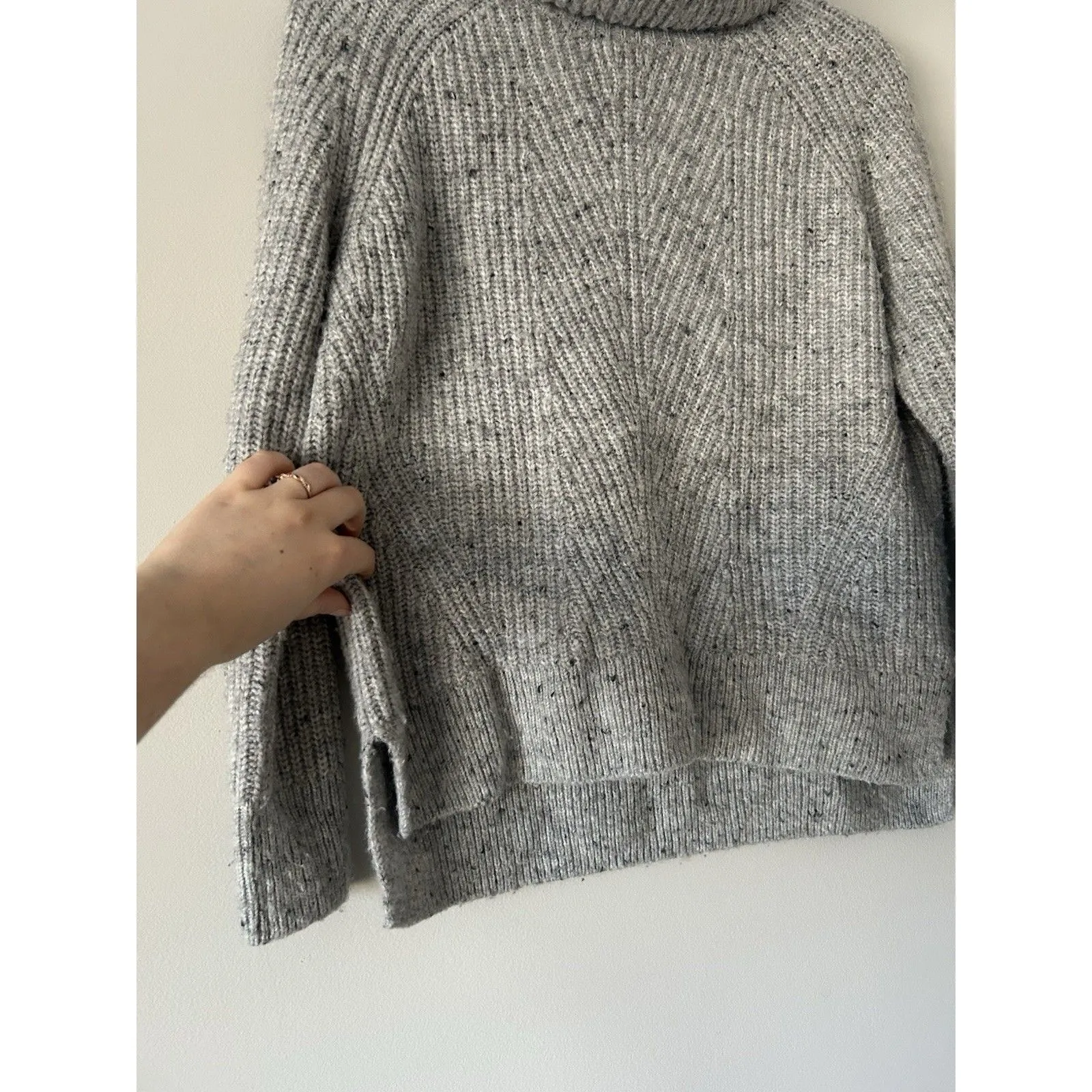 Madewell Gray Soft Thick Cowl Neck Cable Knit Sweater Ribbed Wool Blend Sz Small - Image 3
