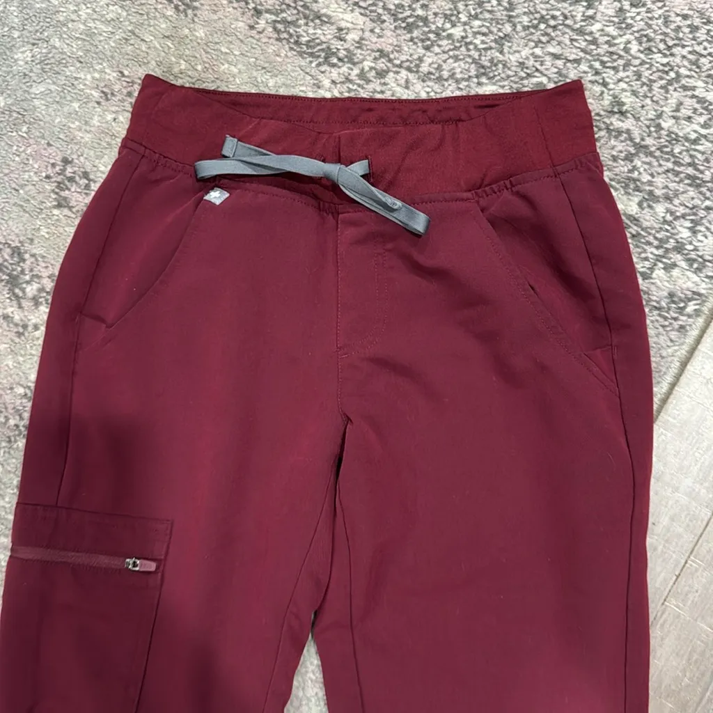 Figs Women’s Petite Burgundy Red Zamora Jogger Scrub Pants XXS - Image 2