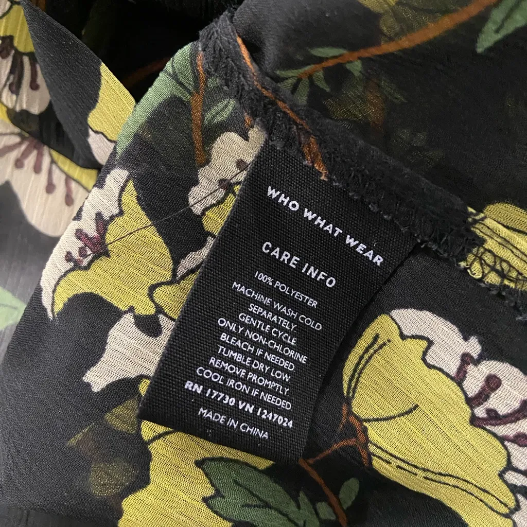 Who What Wear Size M Black Floral Sheer Bow Tie ruffle Collar Long Sleeve Top - Image 11