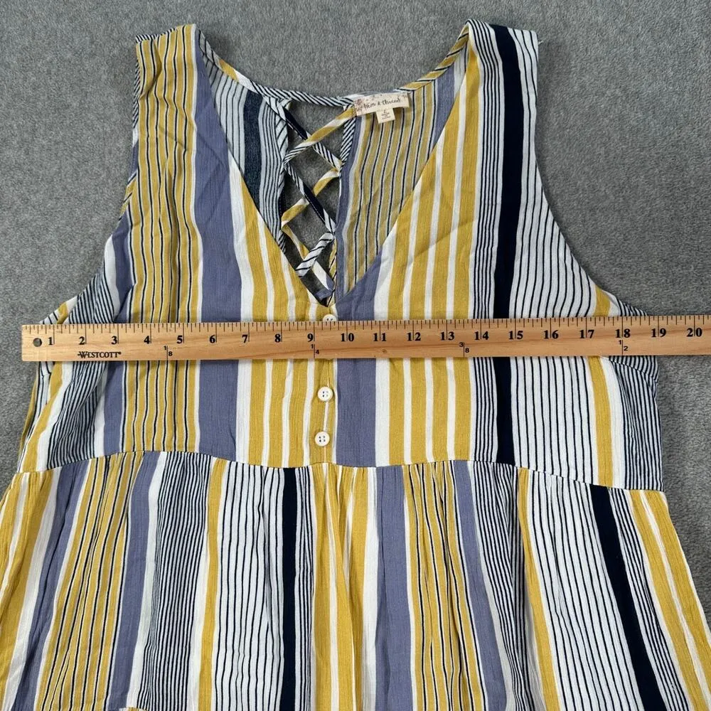 Hem & Thread Stripe V-Neck Tiered Mini Dress Womens Large Yellow/Gray Sleeveless - Image 5