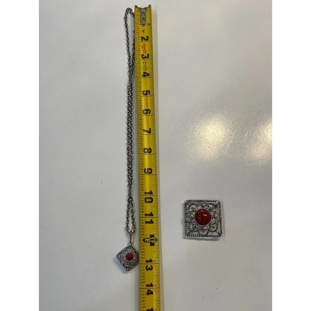 Vintage 70's Sarah Coventry Singed Inca Fire Necklace and Brooch Set - Image 9