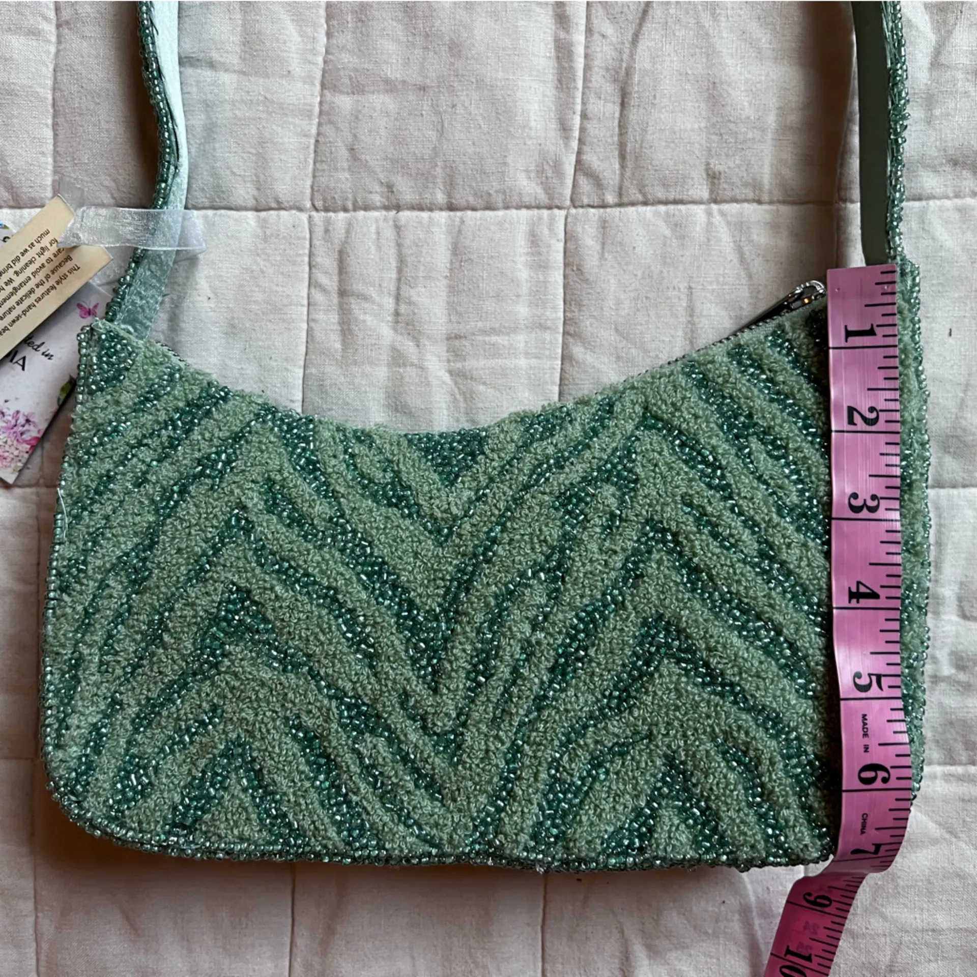 NWT Tiktok Viral Handmade in India Green Teal Zebra Beaded Shoulder Bag - Image 6