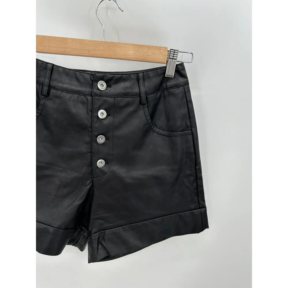 Tiger Mist Womens Faux Leather Shorts Size S Black High Waisted Button Fly - Image 4