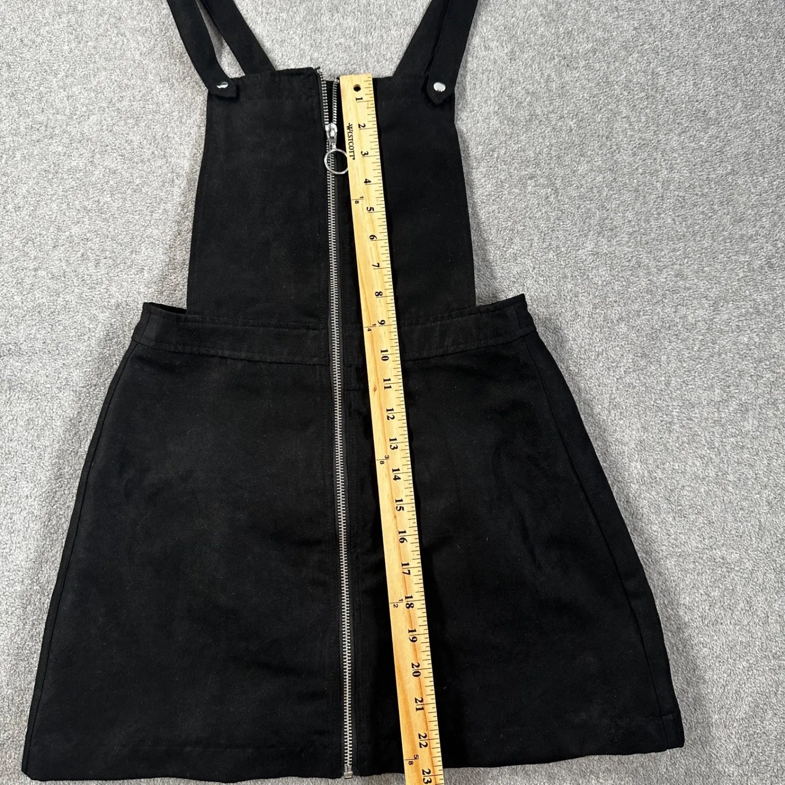 H&M Divided Black Faux Suede Zip Up Overall Mini Dress Size 4 Adjustable Strap - Image 3