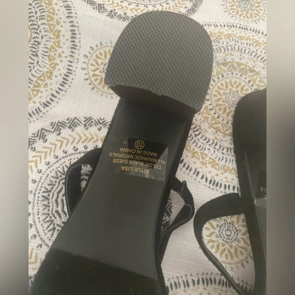 Women’s Block Heel Double Strap Square Open Toe Heeled Sandal Slip On Mule Sz 10 Black - Image 10