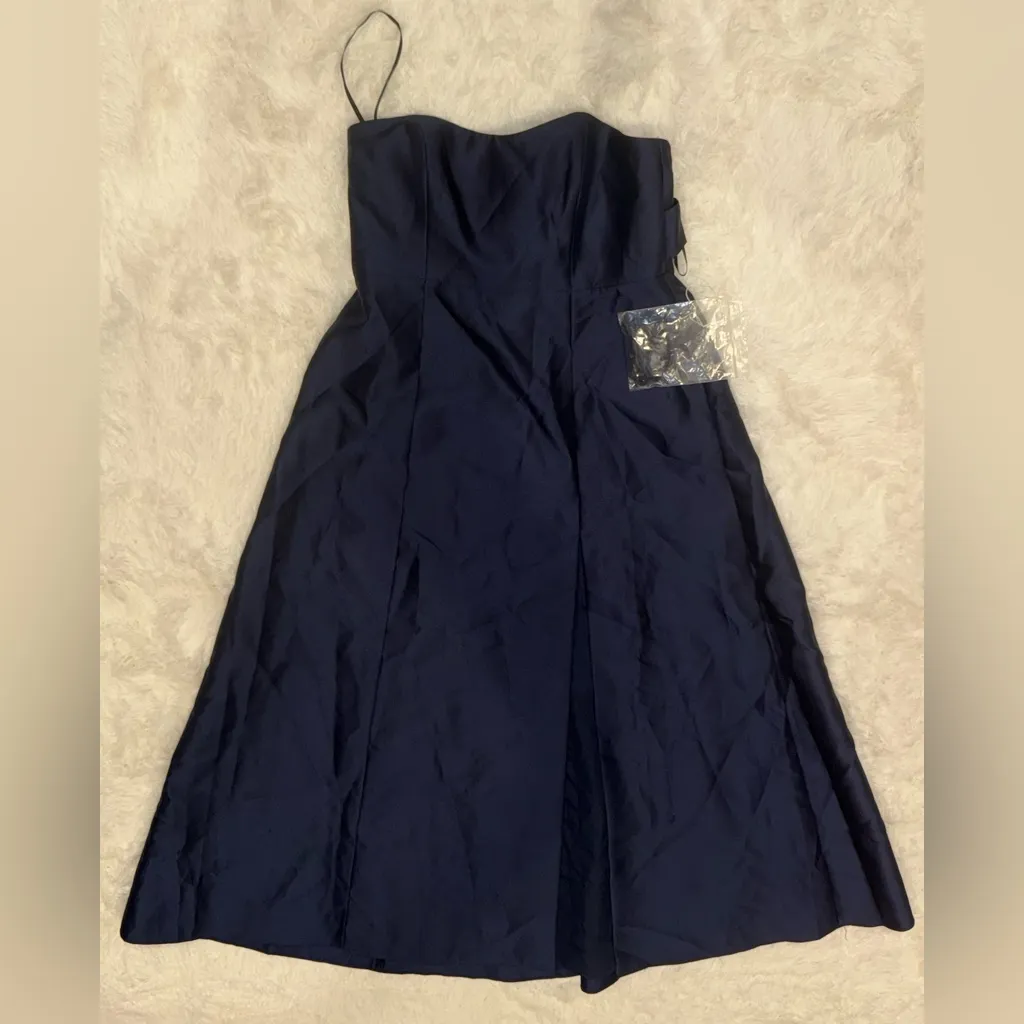 NWOT ALFRED SUNG Strapless Satin A-Line with pockets midnight blue sz 18 Gown - Image 3