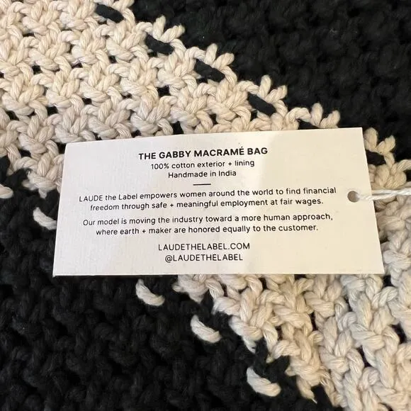 Laude‎ the Label Mini Macramé Bag with Wooden Handles Black - Image 9