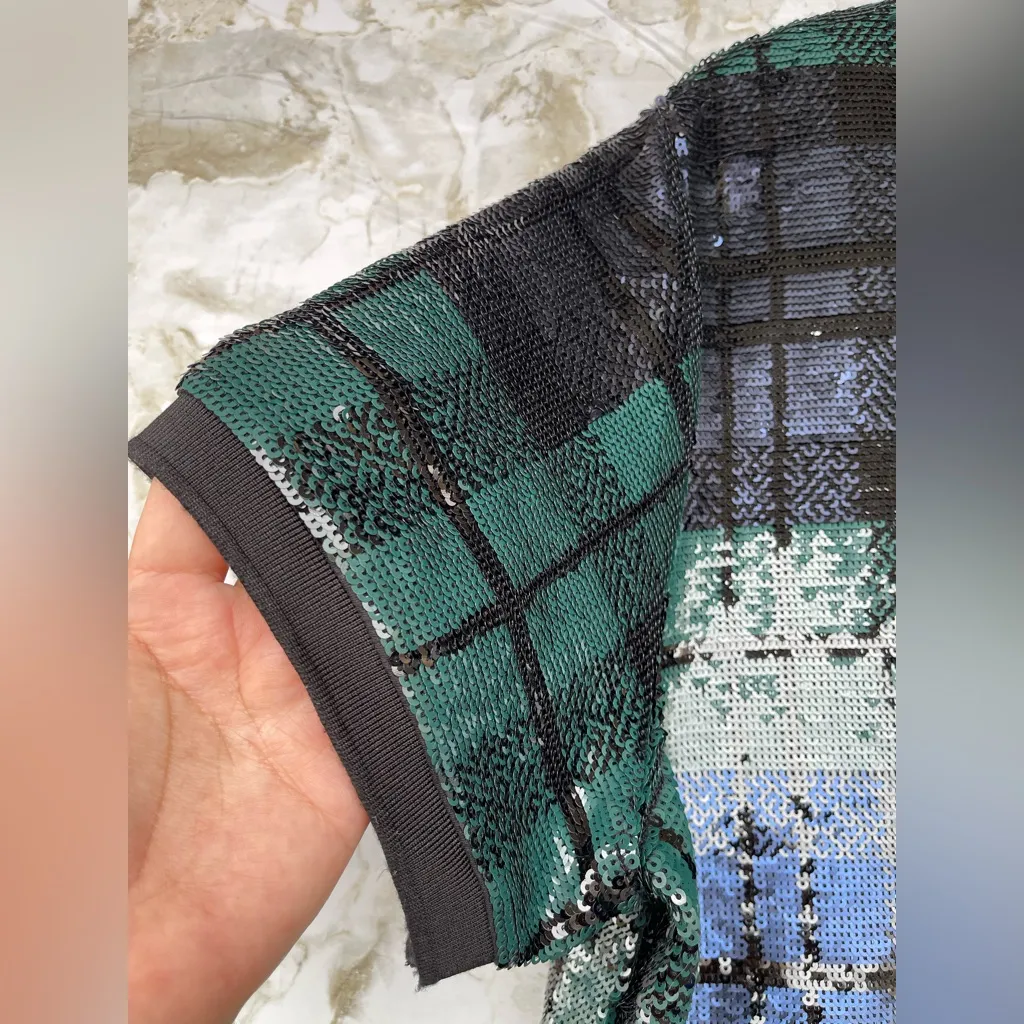 Lauren Ralph Lauren black label Plus Size Sequined Plaid Polo Dress size 2X Green - Image 6