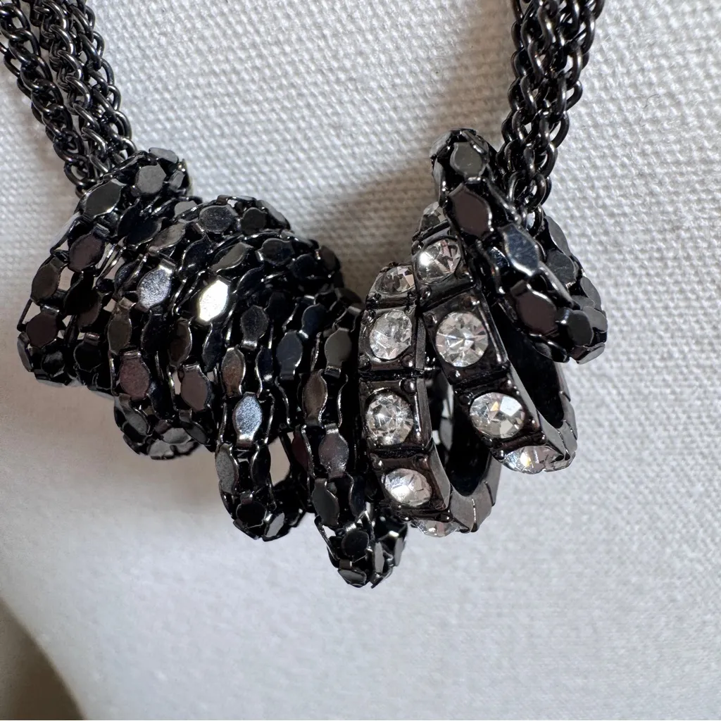 Whimsigoth Grey Multi Chain Long Necklace Ring Pendants Rhinestone Gray - Image 7