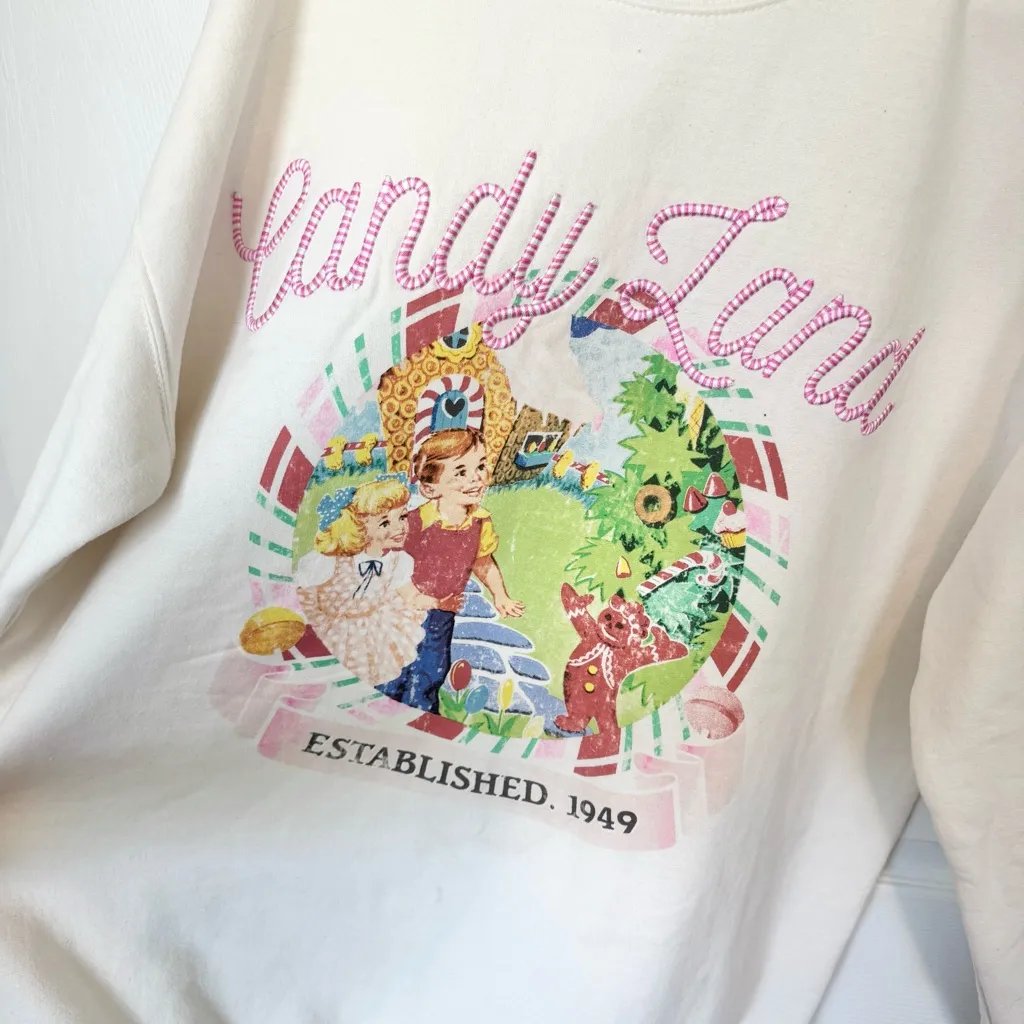 FREEZE Candy Land Graphic Embroidered Sweatshirt XL White - Image 4
