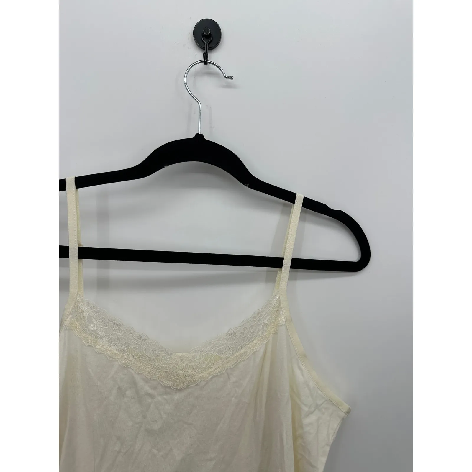 Womens Cream Cami Tank Top Size XL Lace Y2K Stretch Preppy Romantic Dainty - Image 2