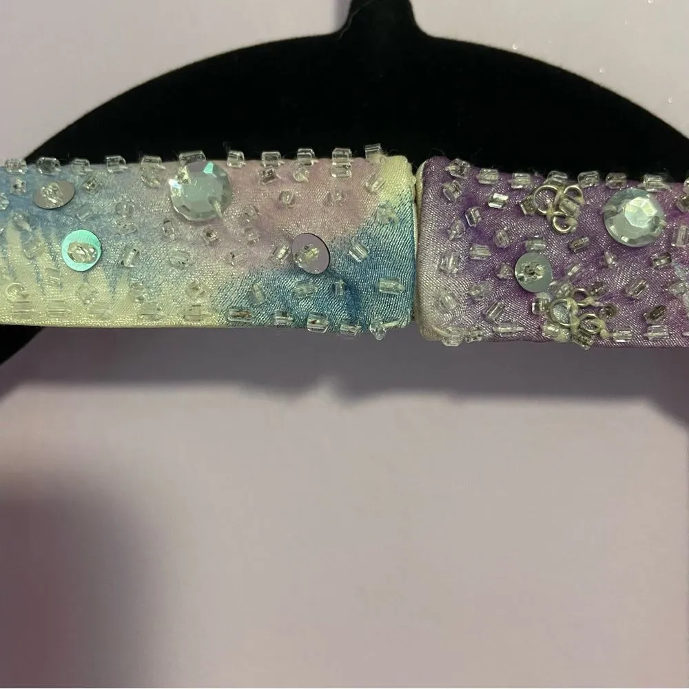 B Darlin Prom Dress Size 9 10 Halter Beaded Satin Maxi Purple Blue Chiffon - Image 6