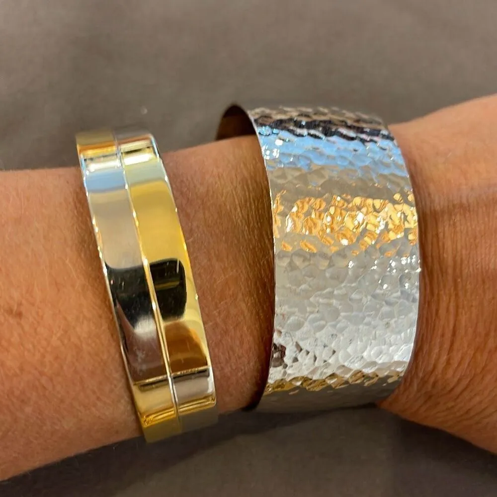 Set Of‎ Two Womens Open Cuff Bangle Bracelet Silvertone Goldtone Silver - Image 3