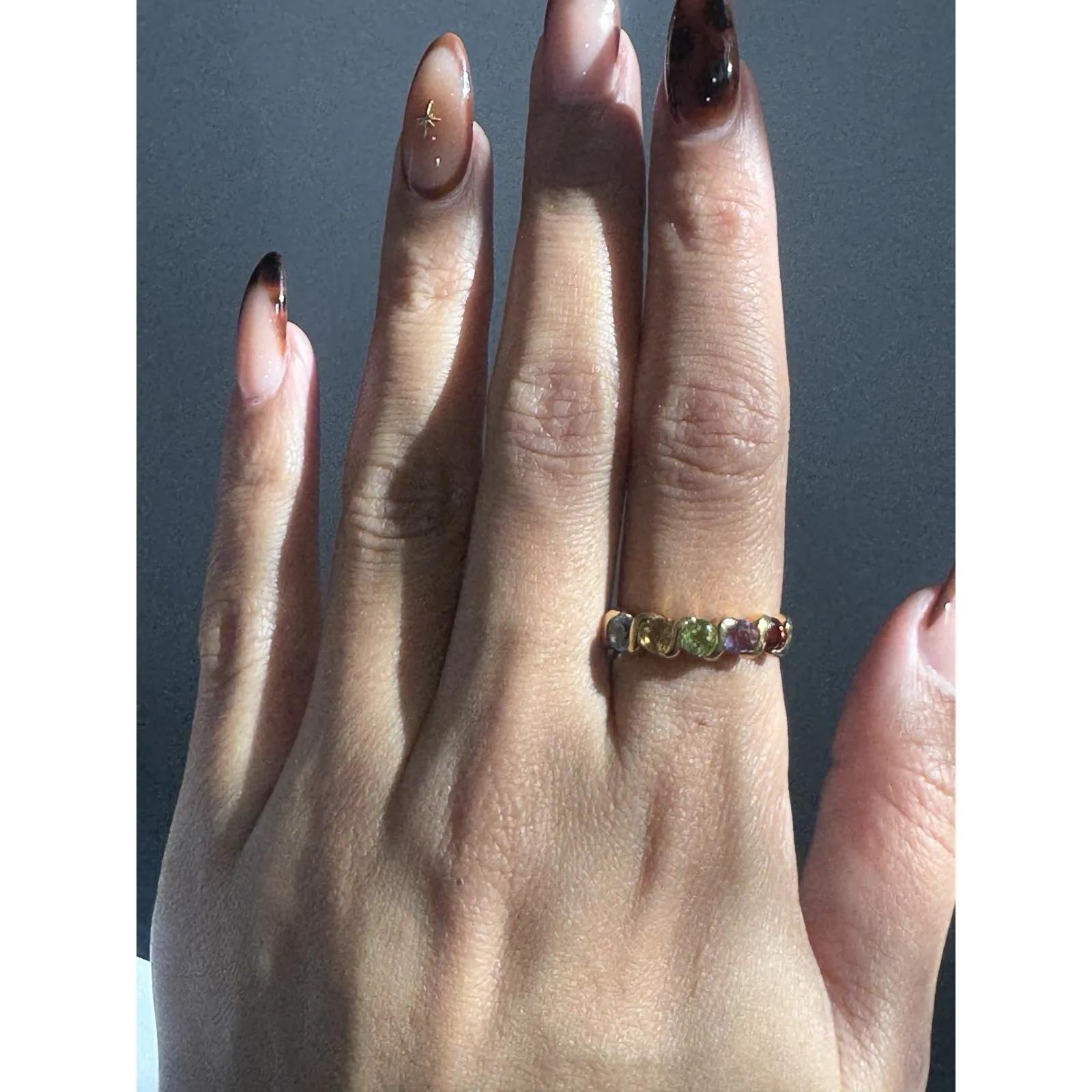 Size 8 Multicolor Multi Round Gemstone Gold Over Sterling Silver‎ 925 Band Ring - Image 13