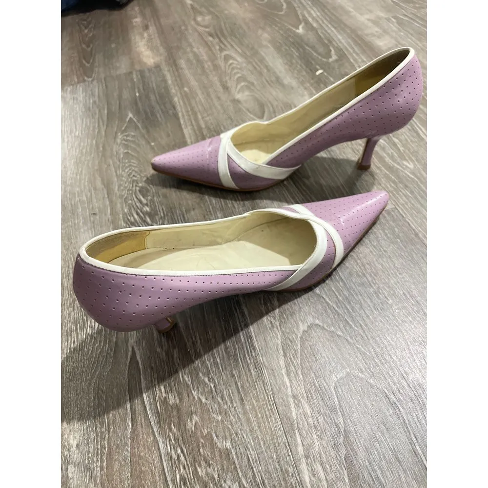 Elegant Lavender Pointed Toe Flats with‎ White Crossover S - Image 5