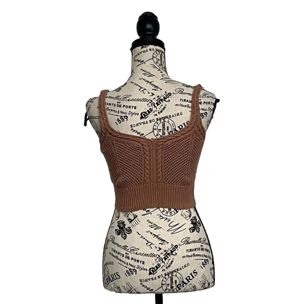 Pacsun Me To We Tan Crochet Knit Crop Top Boho Beachy Cruise Normcore Balletcore - Image 4