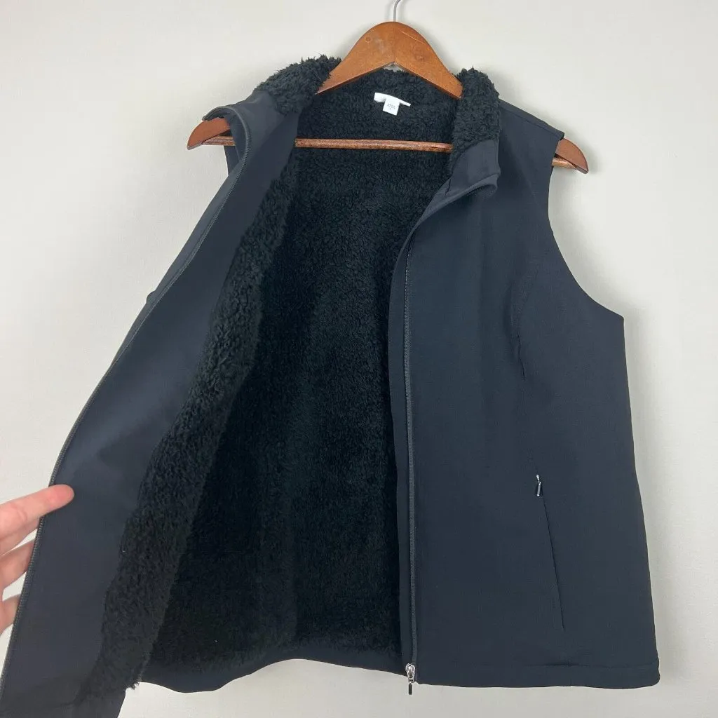 J Jill Fit Vest Women XL Black Faux Fur Sherpa Lined Full Zip Sleeveless Pockets - Image 7