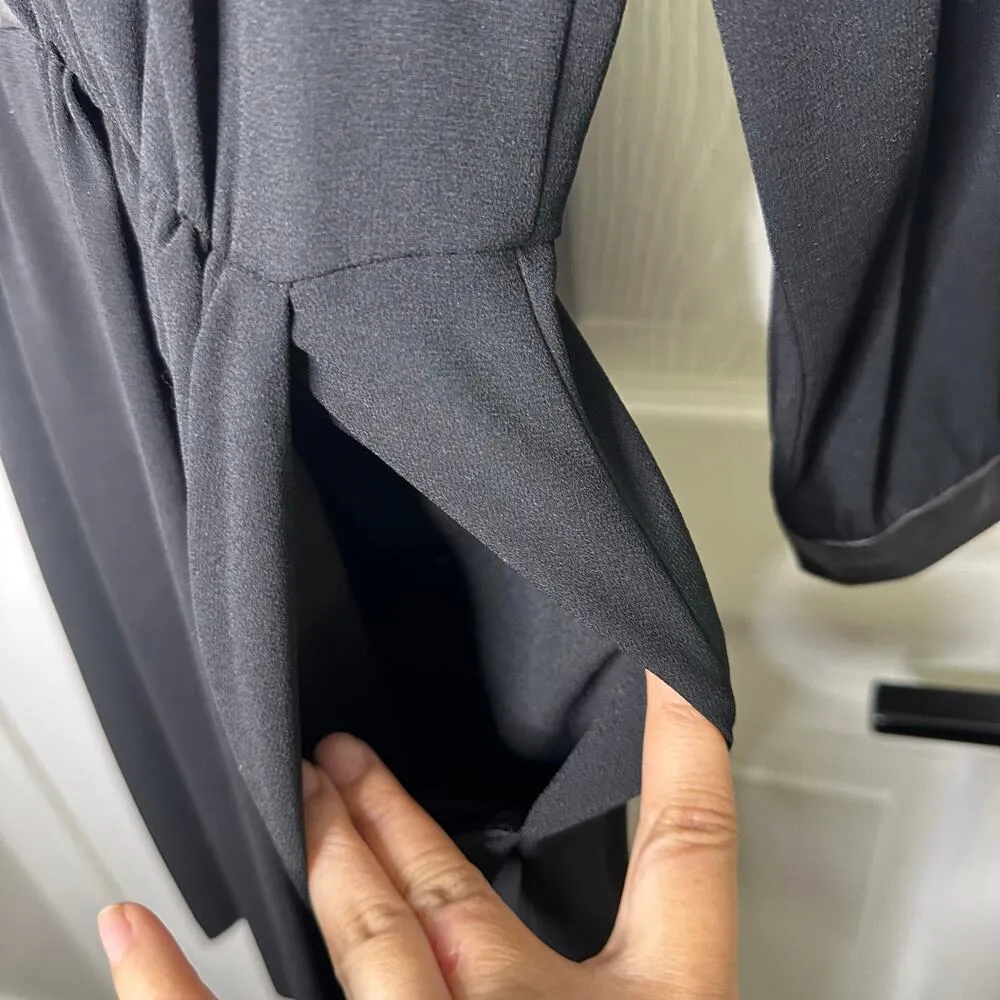 Aritzia Wilfred Black Crepe‎ Faux Leather Trim Long Sleeve Dress Size 6 - Image 4