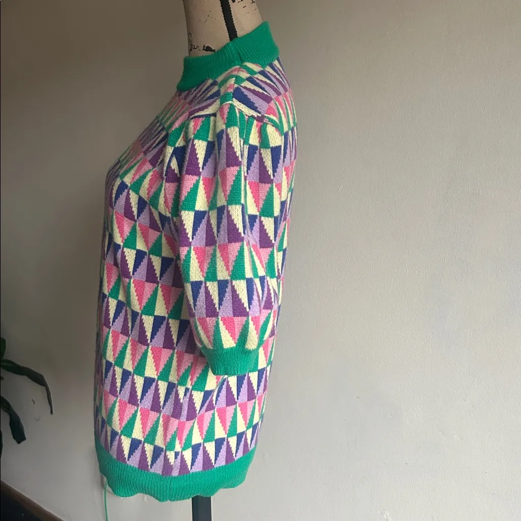 THML Argyle Puff Short Sleeve Sweater Size Medium - Image 5