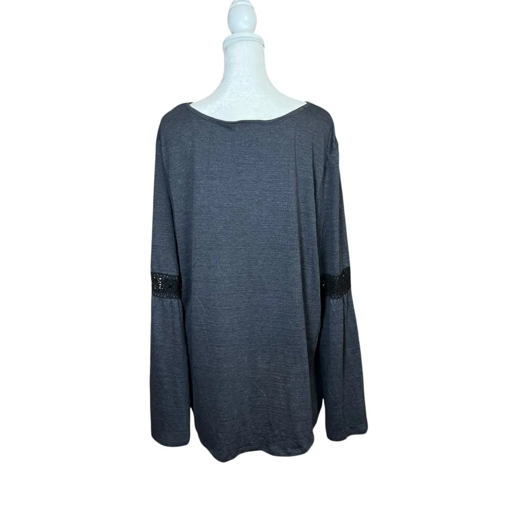 Knox Rose Boho Bell Sleeve Top Sz XXL Gray Crochet Knit Tunic Whimsigoth Witchy - Image 8