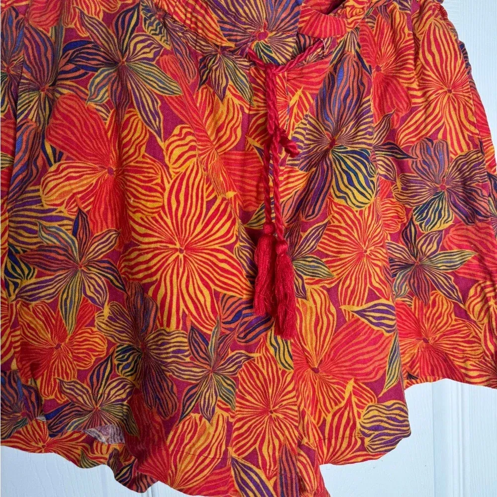 HOUSE OF HARLOW 1960 Tropical Floral Backless Tank And Shorts Set Linen Blend M Orange Size M - Image 8
