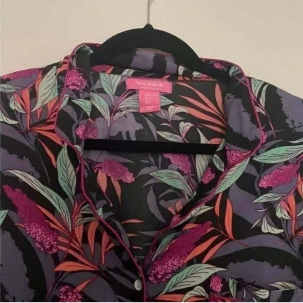 Isaac Mizrahi Sleepwear Tropical Print Short Sleeve Collared Pajama Top - Image 2