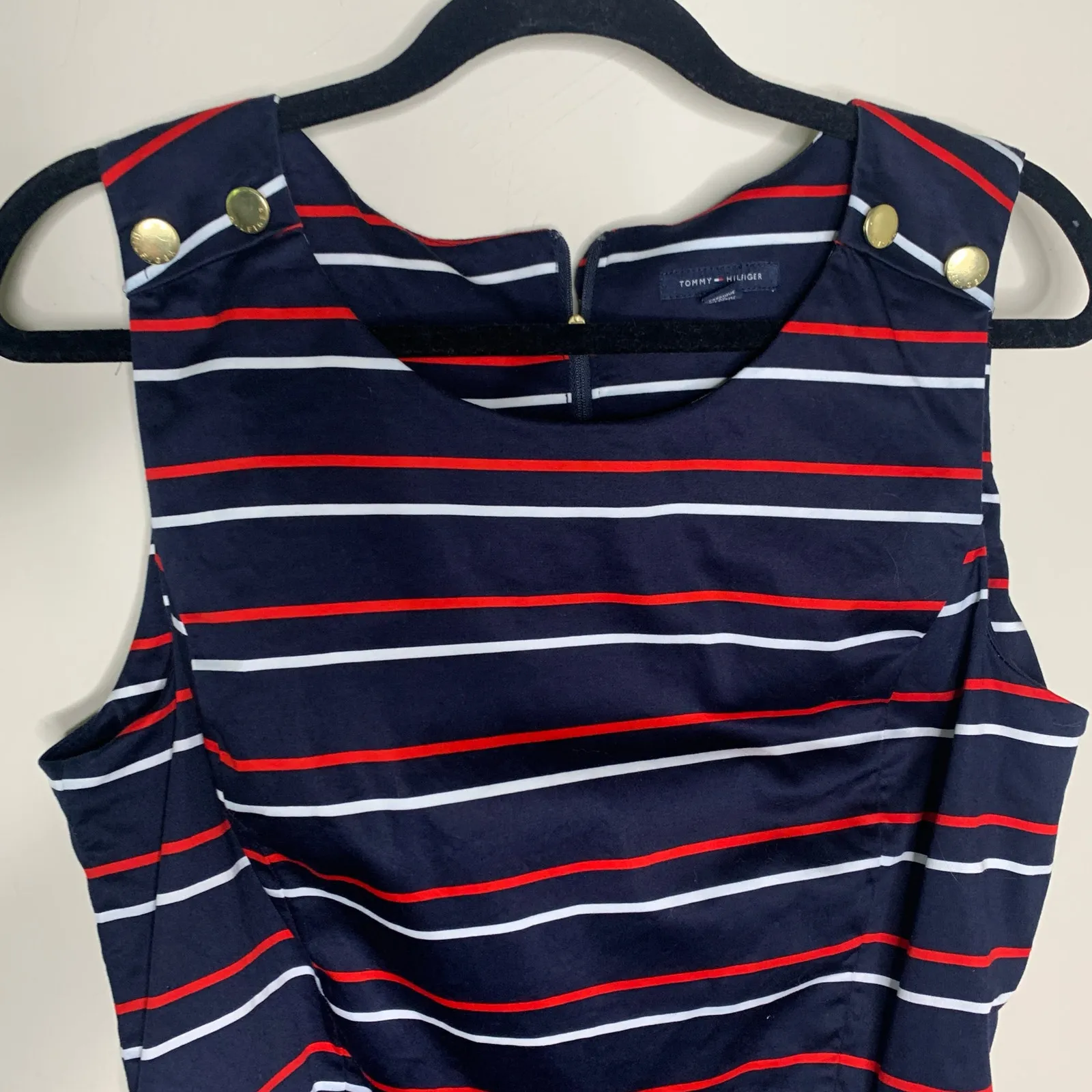 Tommy Hilfiger Blue Red White Striped A Line Dress Sz 14 Gold Buttons - Image 7