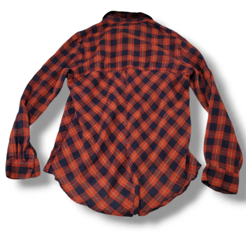 Top Size Small SM Long Sleeve Button Down Shirt Plaid Open Shoulders Women's Shirt - Image 5