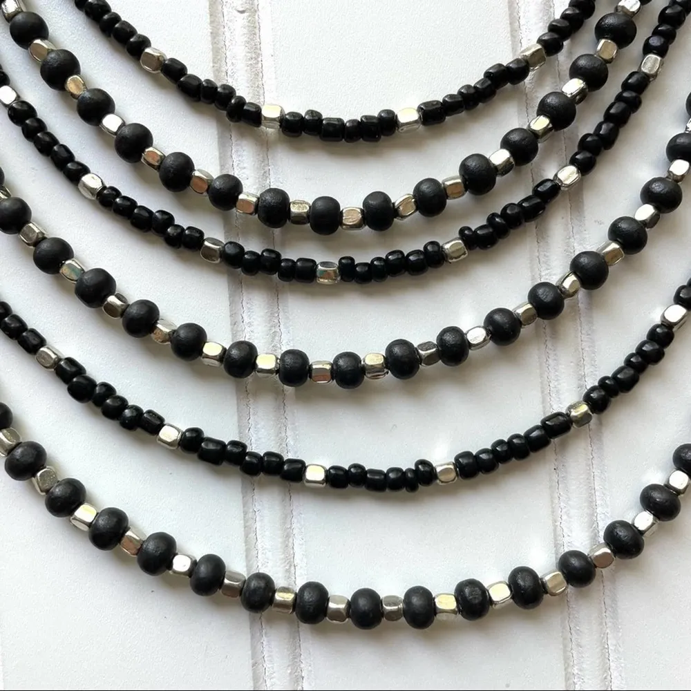 Sonoma Necklace Fashion Jewelry Black Silver Bead Layered Chunky Bling Statement - Image 4