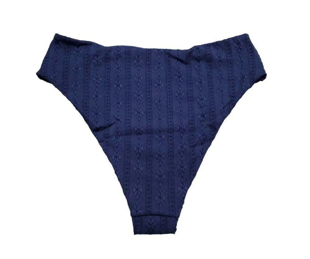 Andie Swim Eyelet 90s High Waisted Bikini Bottom Size Medium Navy Blue - Image 3