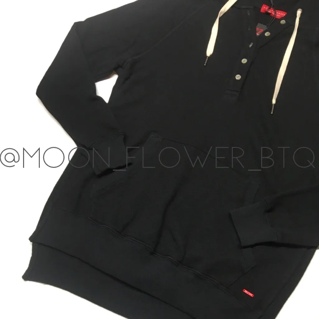 n:philanthropy Black Button Front Hoodie with Shell Buttons and Kangaroo Pocket - Image 7