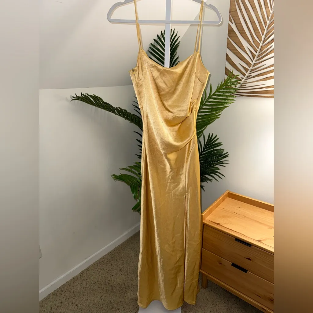 Bec + Bridge | Nadia Satin Maxi Dress with‎ Side Slit in Straw Yellow 6 - Image 5