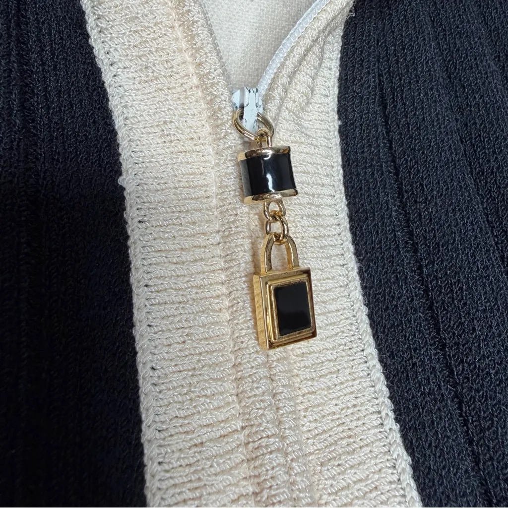 Vintage St. John Collection Full Zip Collared Knit Sweater Black Cream Small S - Image 4