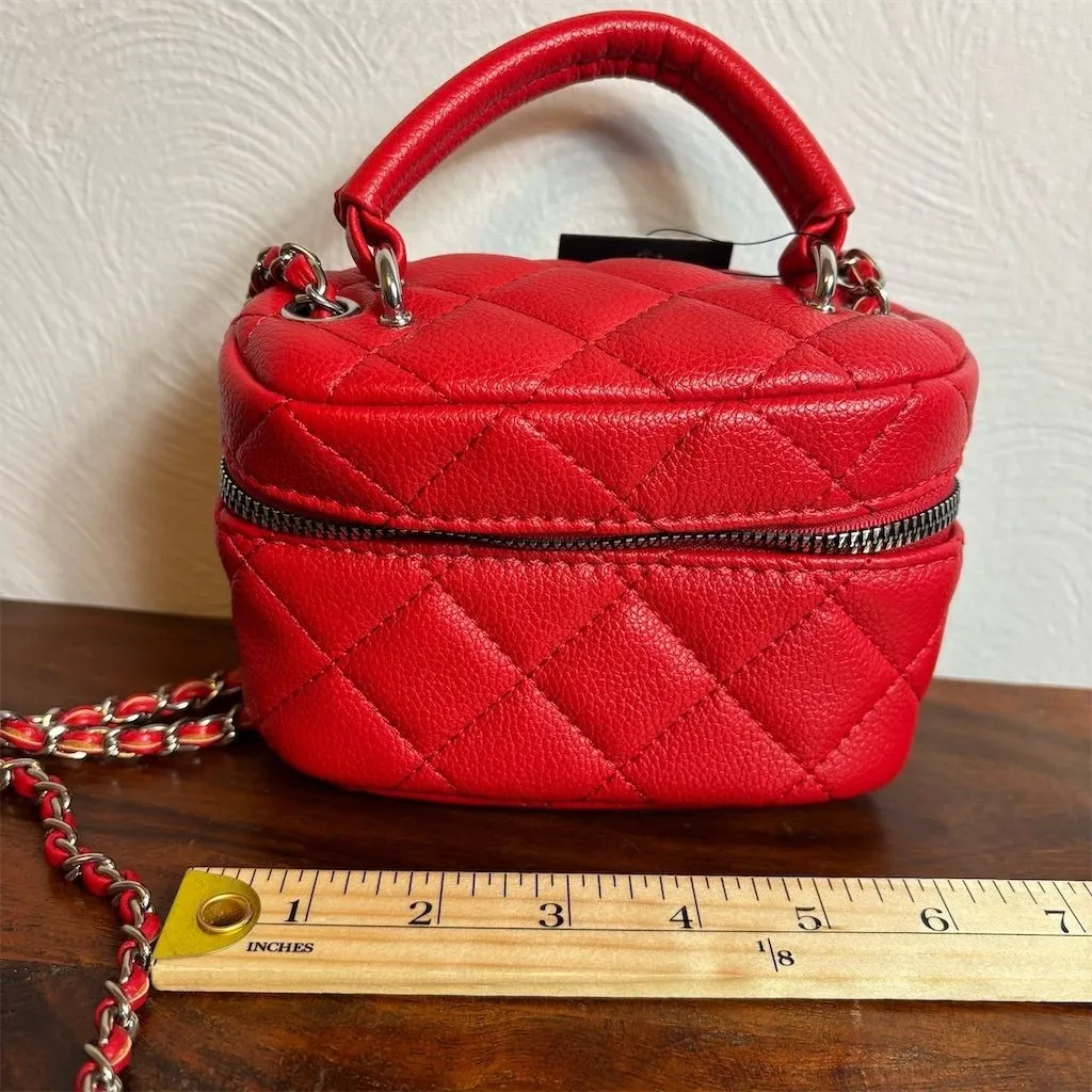 Forever 21 Women's Red Quilted Mini Bag with Chain Strap - Image 2