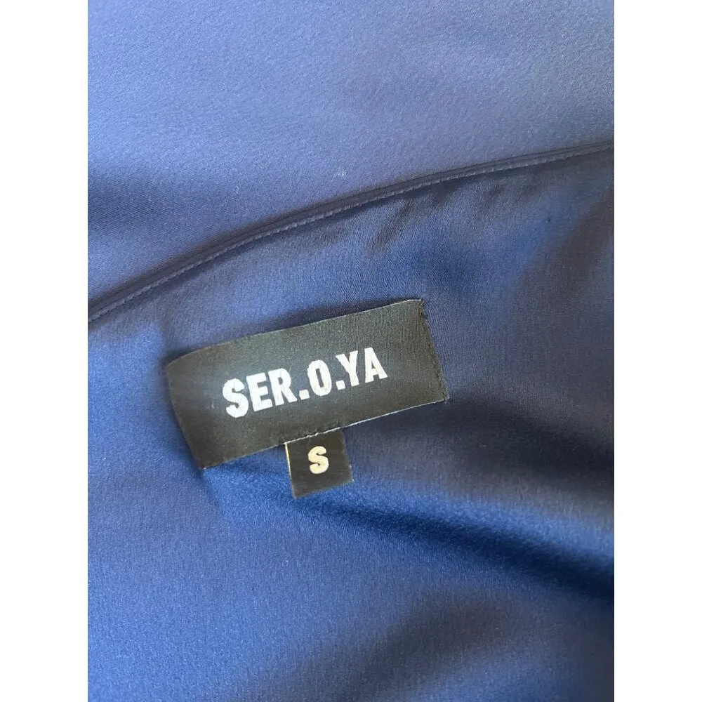 SER.O.YA Davina Satin One Shoulder Mini Dress Navy Womens Size Small Blue - Image 9