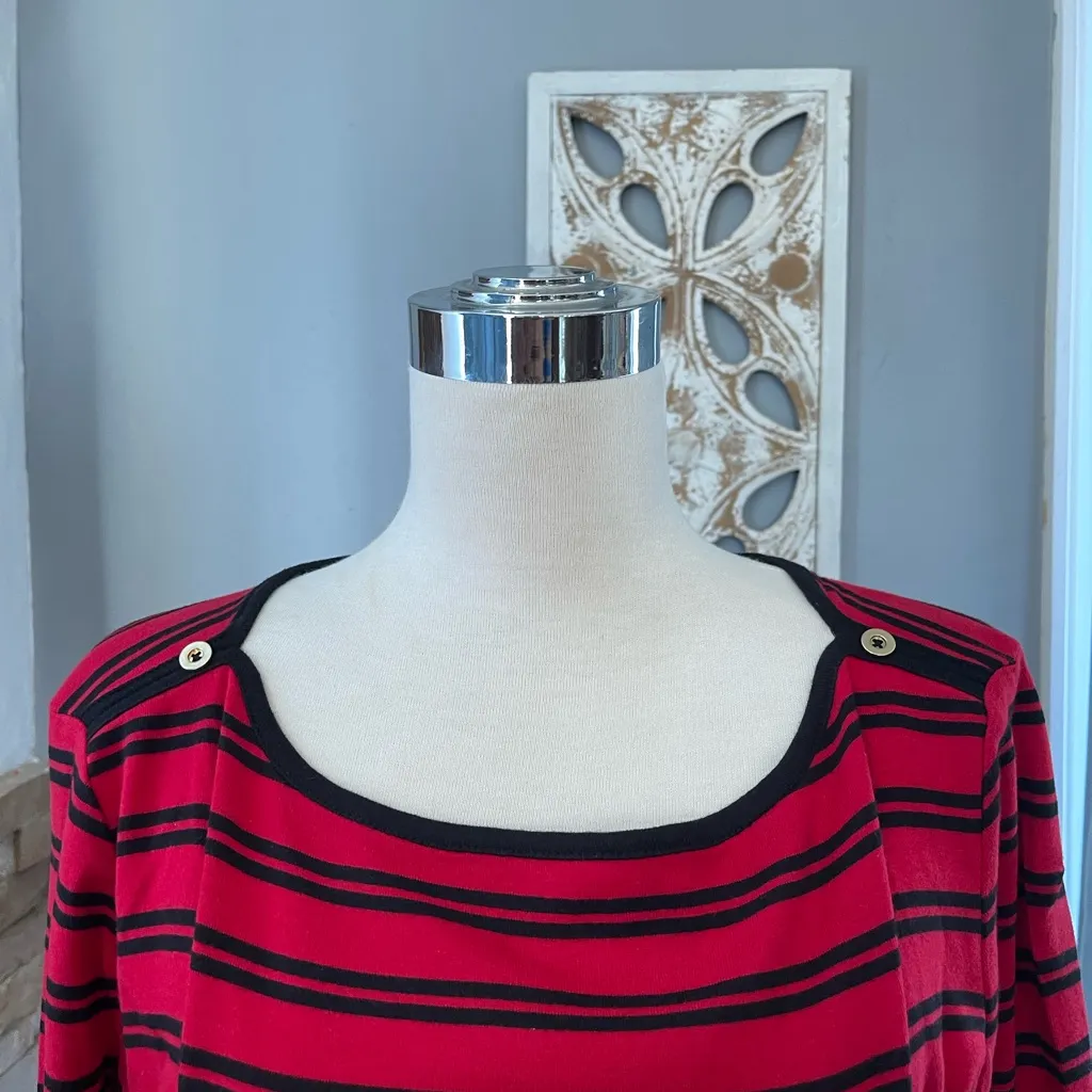 Jones New York Sport Vibrant Red and Black Striped classic Top - Image 4