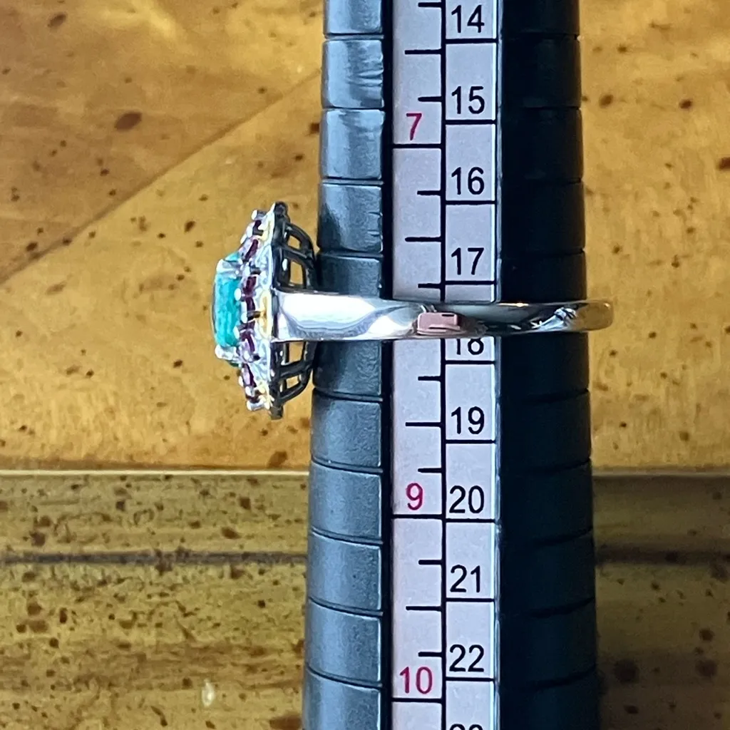 Chrysocolla Orissa Garnet Halo Ring Size 8 Silver - Image 8