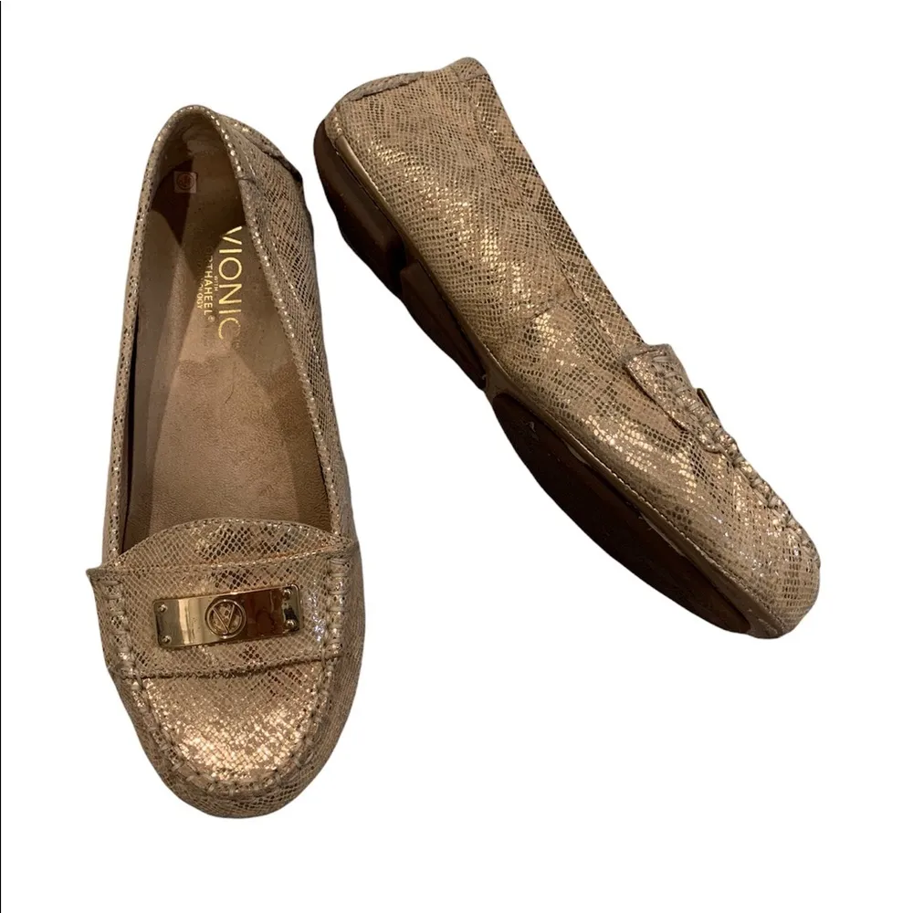 Vionic  Sydney Metallic Gold Snakeskin Loafers - Image 4