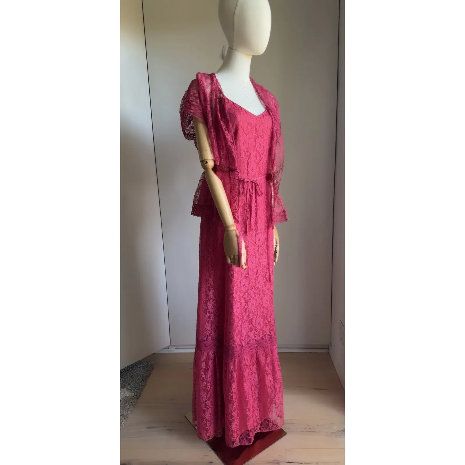 Vintage Lace Maxi Dress with Jacket Mauve Full Length Sundress Prom Size M/8 Pink Size M - Image 4