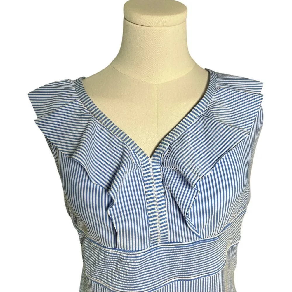 Time and Tru Plus 3X Blue Striped One Piece‎ Swimsuit Ruffle V Neck 24W 26W - Image 4