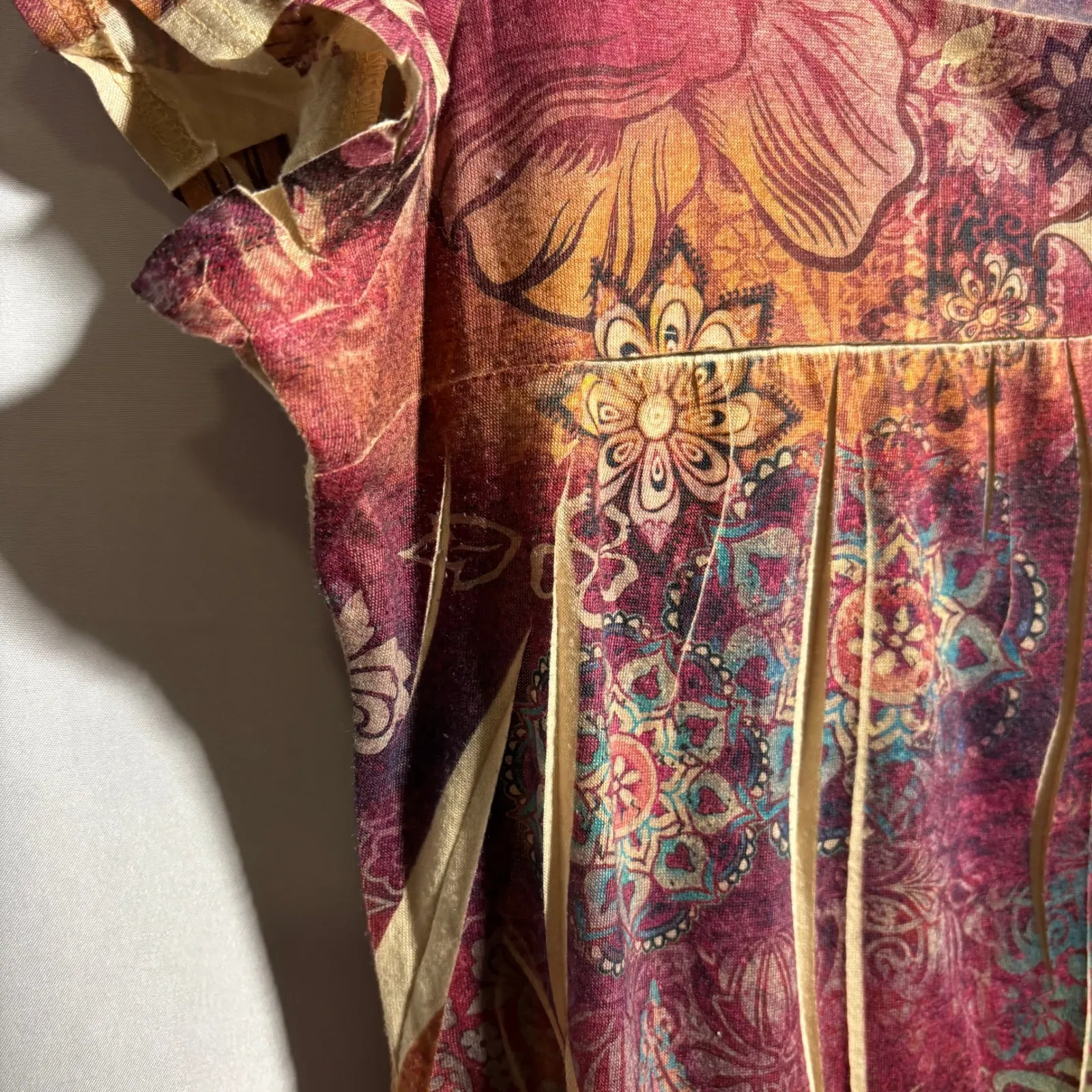 VTG Y2K Floral Top Square Neck Short Sleeve Fairy‎ Grunge USA Made Sz L Boho Red Size L - Image 5