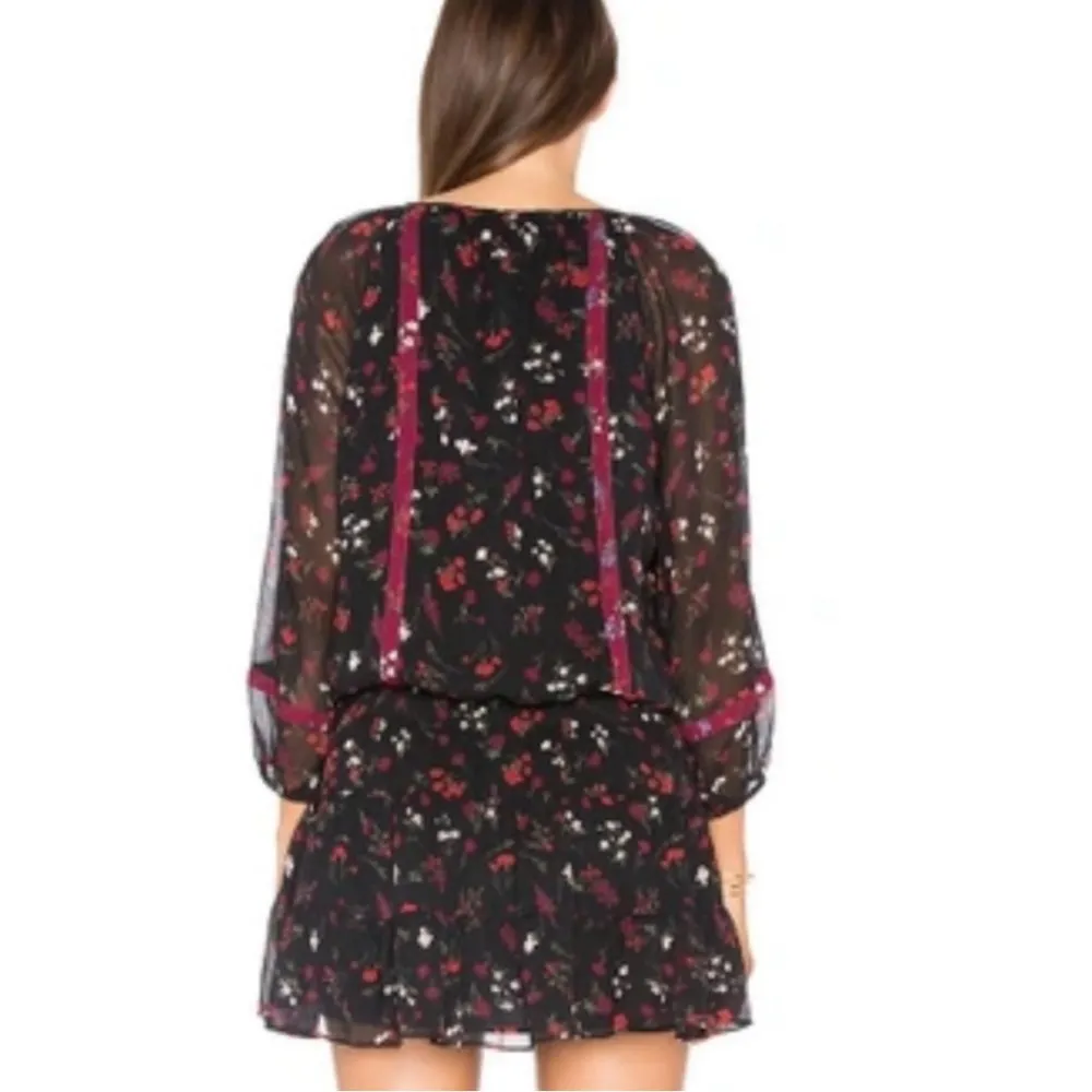 Joie Elegant Silk Dress smocked drop waist black red floral button up lined EUC - Image 2