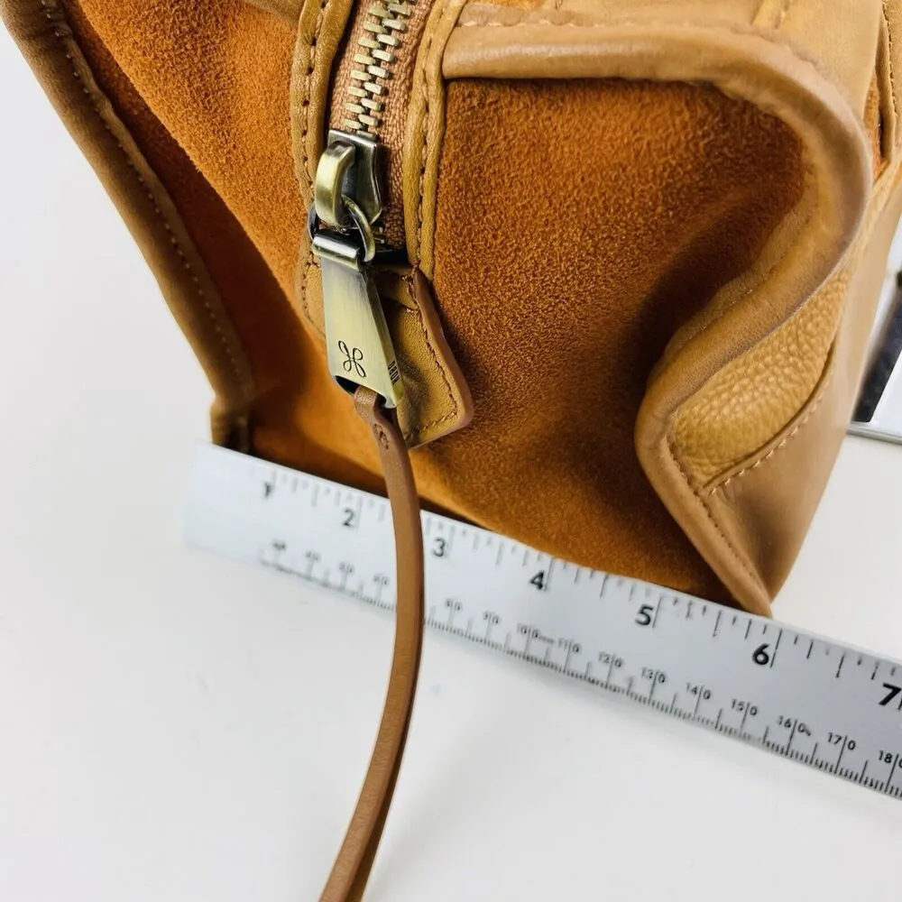 HOBO Tan Velvet Hide Suede Leather Patchwork Double Handles Satchel Shoulder Bag Brown - Image 16