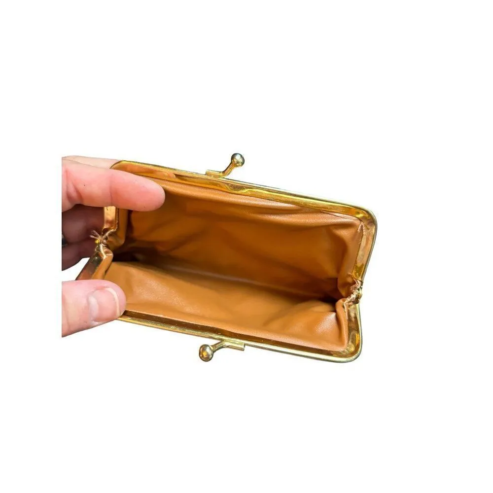 Vintage Leather Coin Purse With Metal Frame & Kiss Lock Closure - Image 2